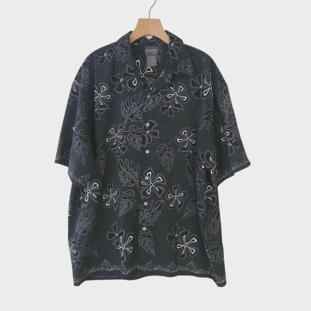 Extreme Gear Hawaiian Shirt Black Floral Tropical Beach Polyester Mens XL